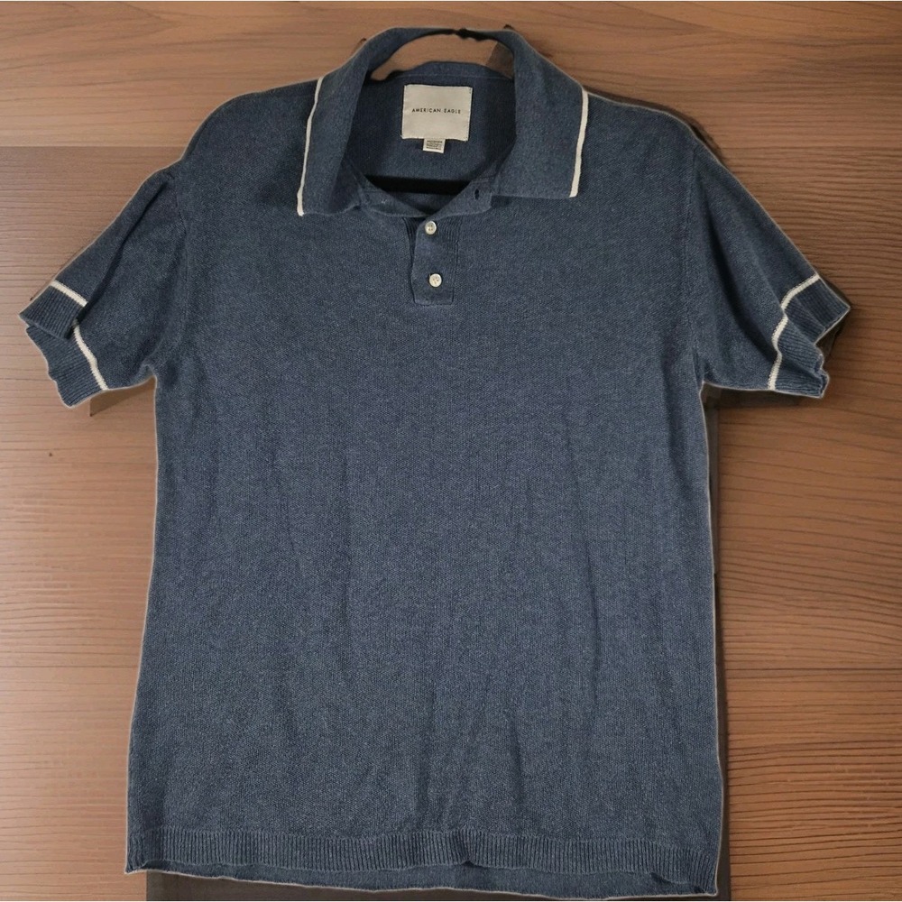 American Eagle Mens XS Blue Knit Polo Sweater Short Sleeve Preppy Coastal